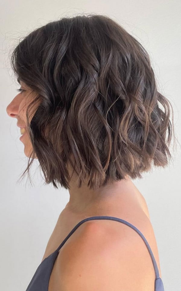 Textured Dark Brown Bob With Air Dry — Wavy Bob