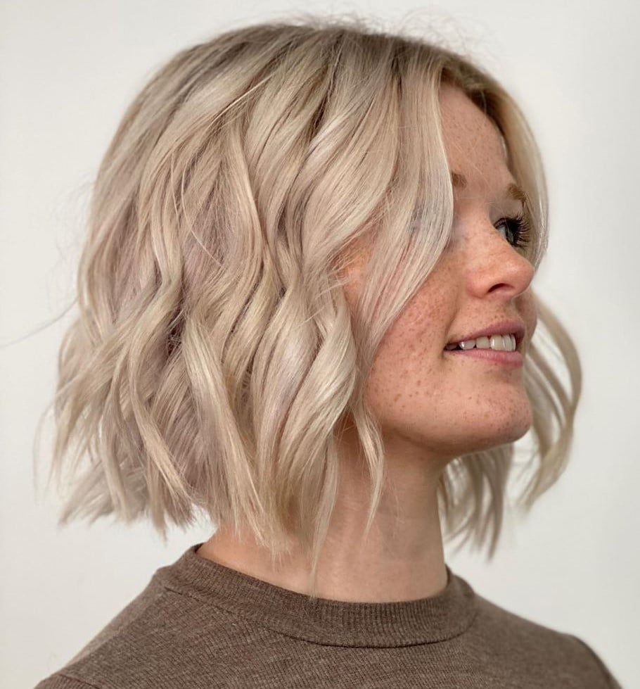 Ash Blonde Bob With Face-Framing Layers — Wavy Bob