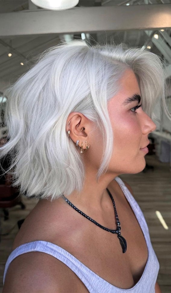 Platinum Blonde Bob With Tousled Waves — Wavy Bob