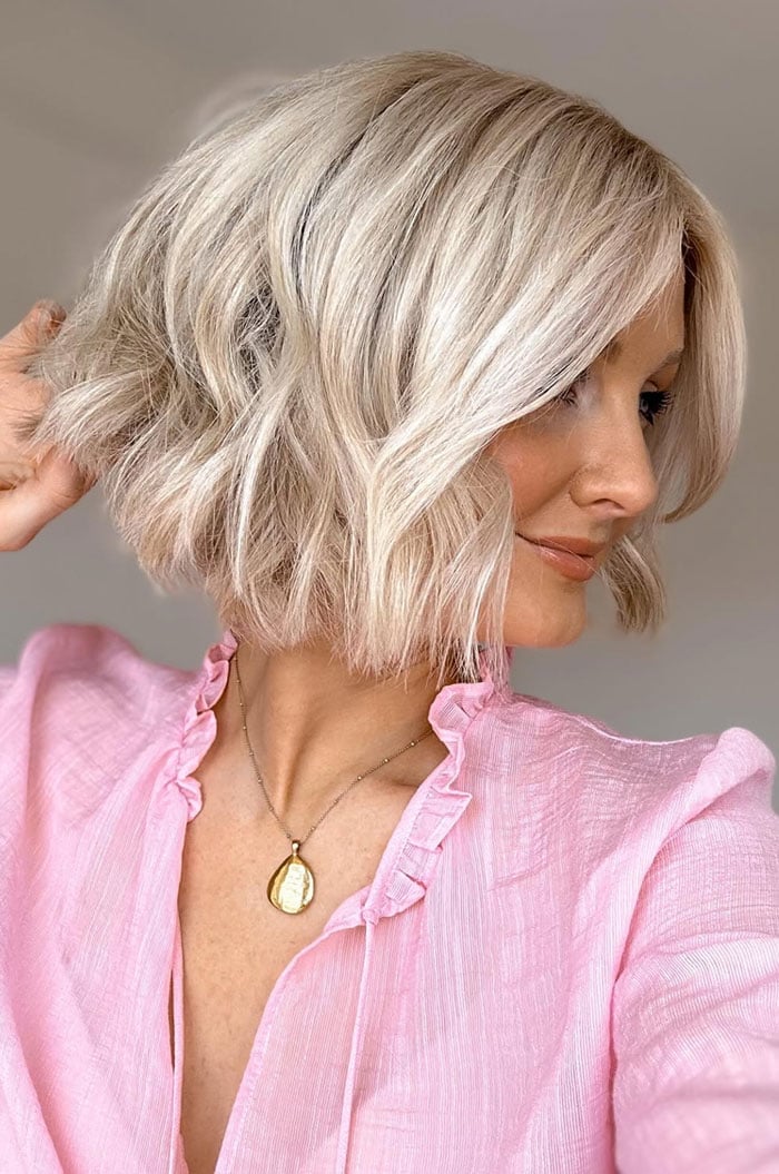 Ash Blonde Bob With Natural Waves, Featuring Soft — Wavy Bob