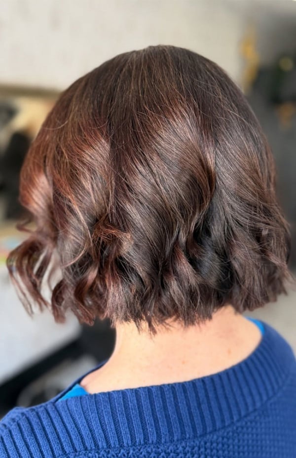Dark Brown Bob With Red Highlights — Wavy Bob