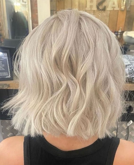 Platinum Blonde Chin Bob — Wavy Bob