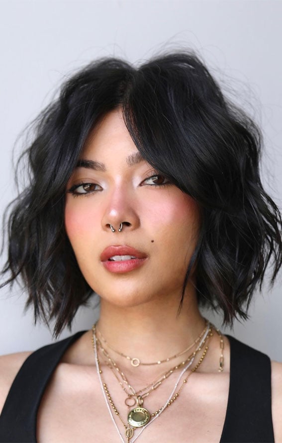 Dark Brown Bob With Subtle Dimension — Wavy Bob