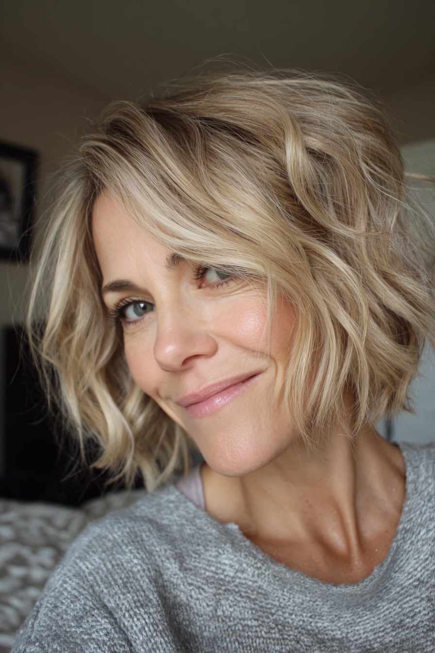 Chin Length Blonde Bob With Side Part — Wavy Bob