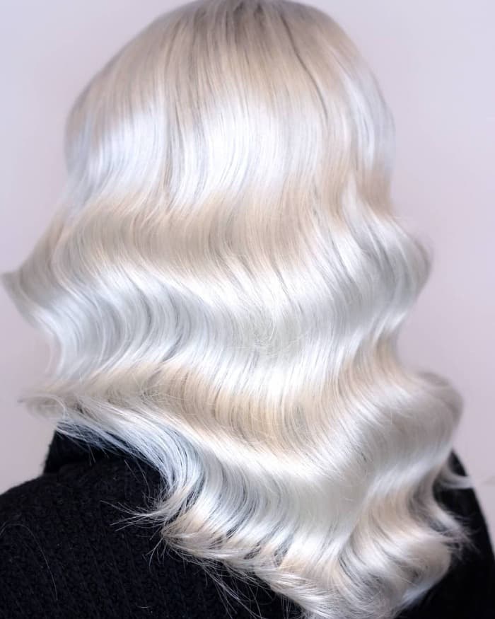 Glossy Mid-Back White Waves — White Hair