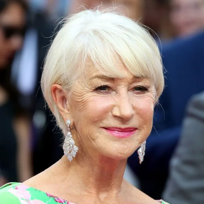 Short White Bob With Full Straight Fringe — White Hair