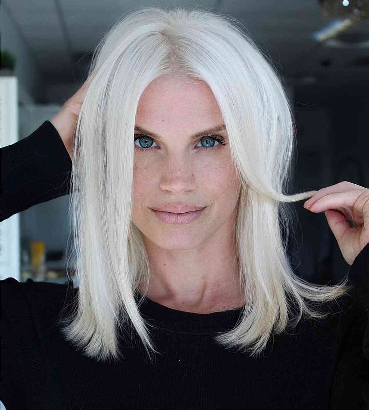 Collarbone White Layers With Face-Framing Pieces — White Hair