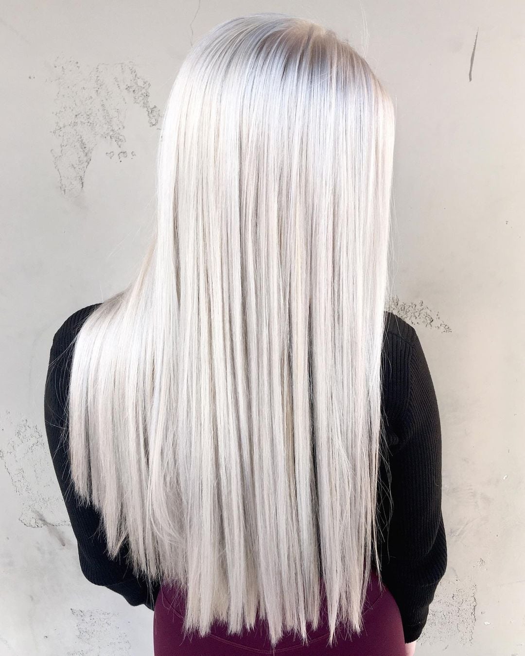 Mid-Back White Blonde Straight Blowout — White Hair