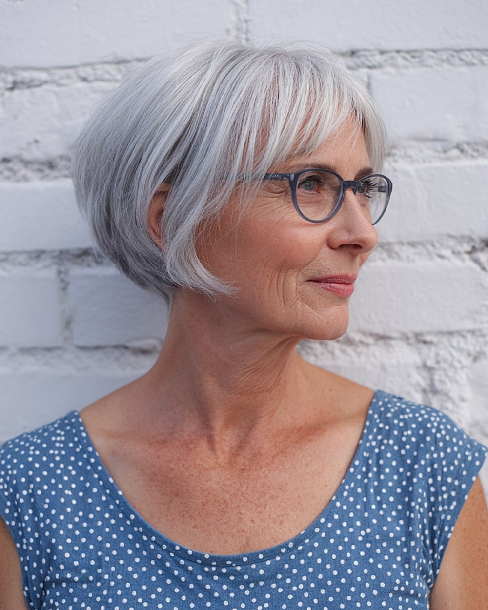 Ear Length White Bob With Curtain Bangs — White Hair