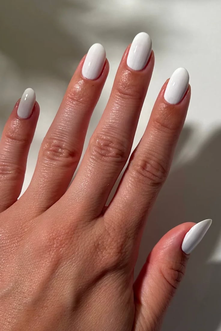 Pure White Glossy Medium Almond Nails — White Nails
