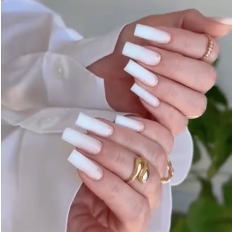 White Tip French Long Square Nails — White Nails