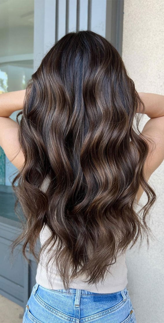 Dark Brown With Ash Blonde Beige Balayage, Mid-Back Dark Brown With Ash Blonde Beige Balayage, Mid-Back — Winter Balayage