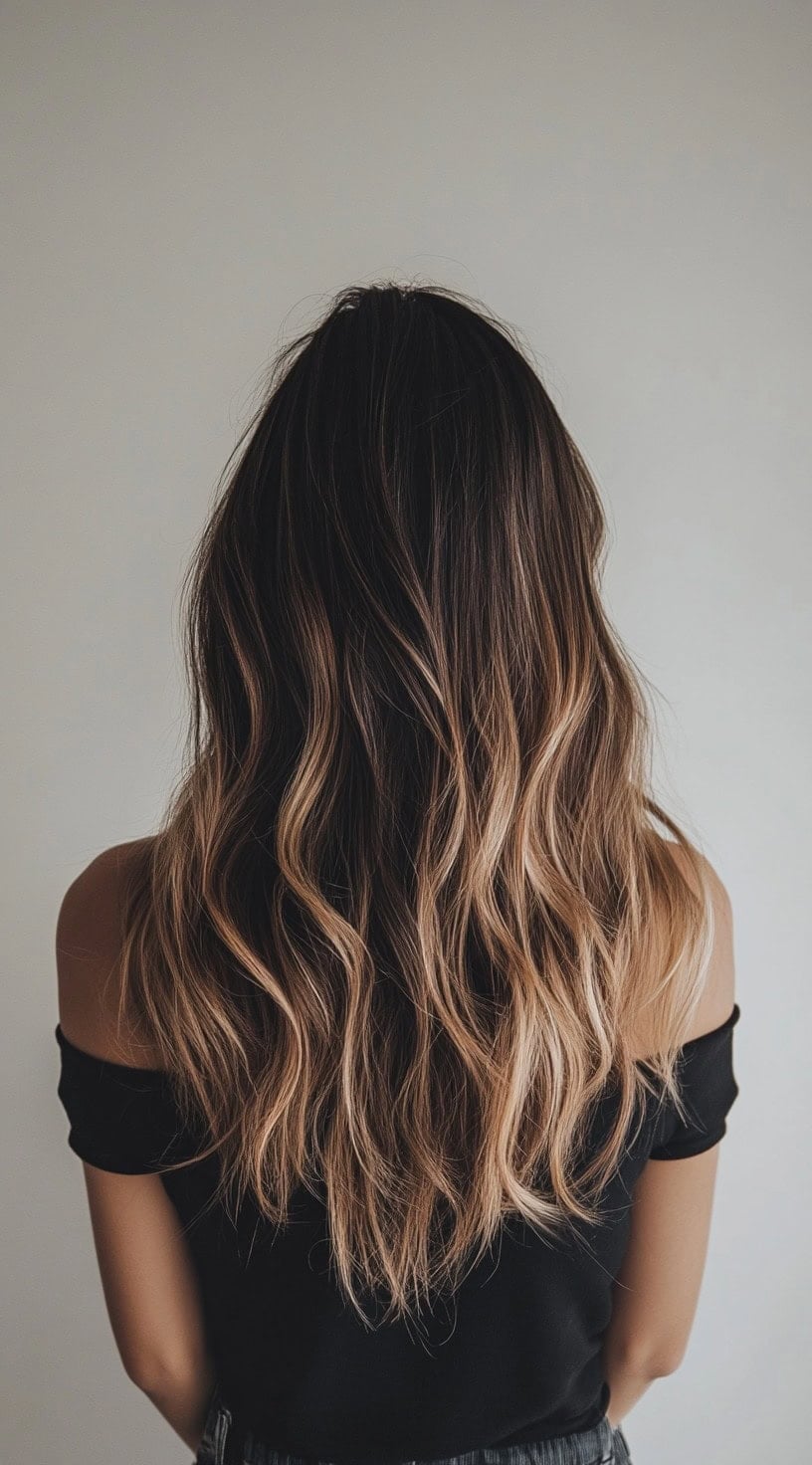 Long Dark Brown With Blonde Balayage Long Dark Brown With Blonde Balayage — Winter Balayage