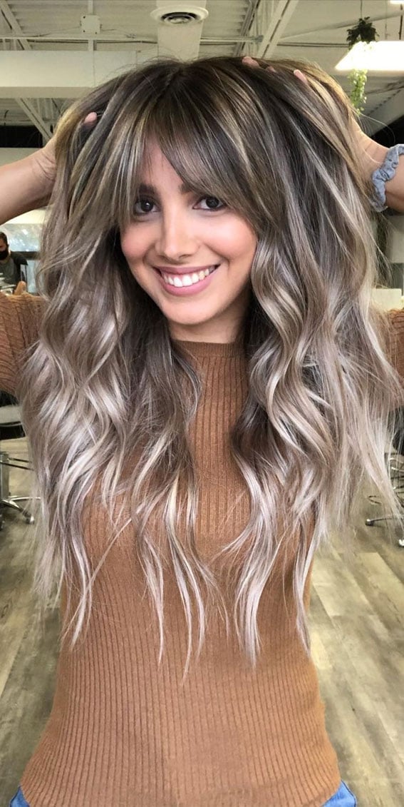 Ash Blonde Balayage With Curtain Bangs Ash Blonde Balayage With Curtain Bangs — Winter Balayage