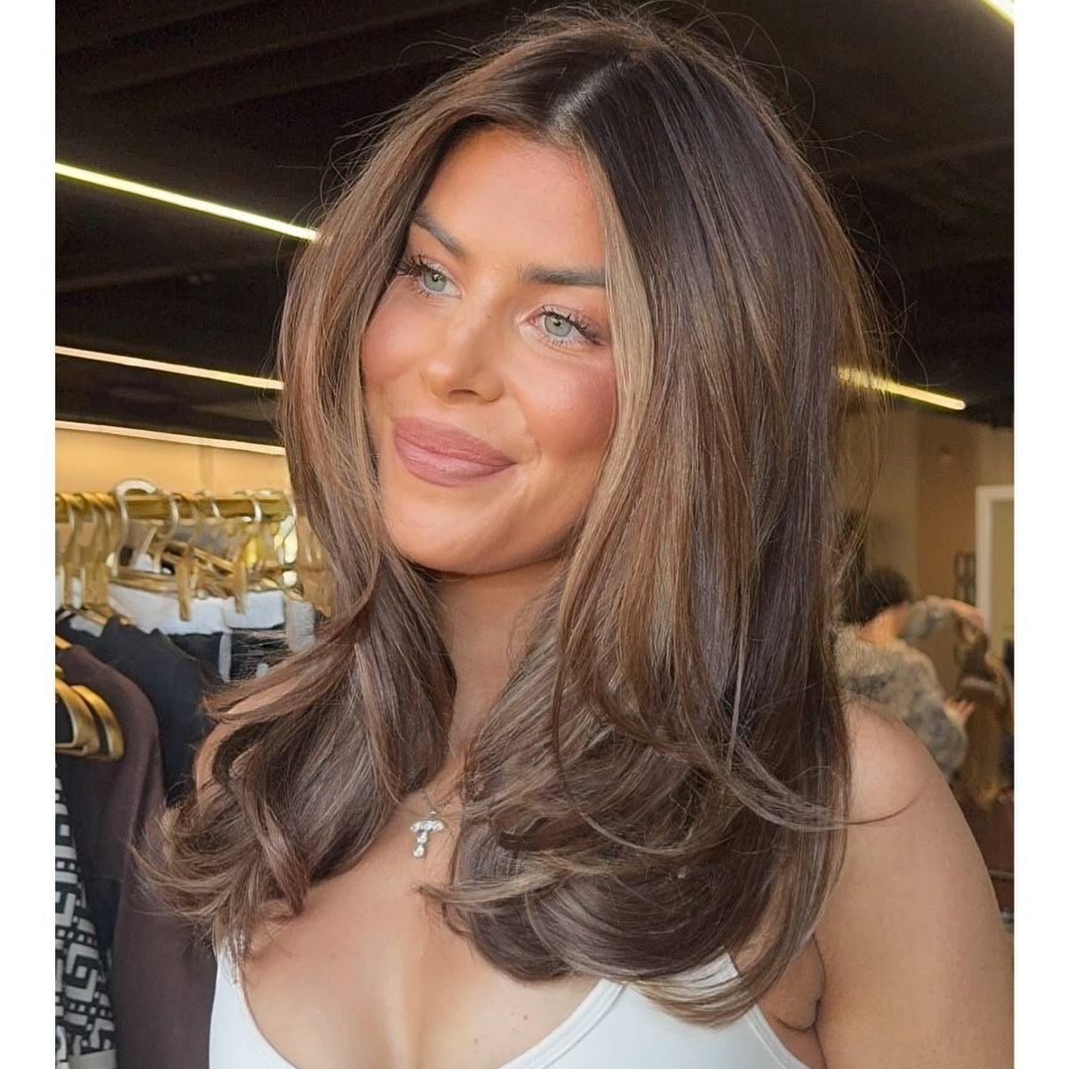 Shoulder Length Layers With Warm Balayage, Side Shoulder Length Layers With Warm Balayage, Side — Winter Haircuts for Women
