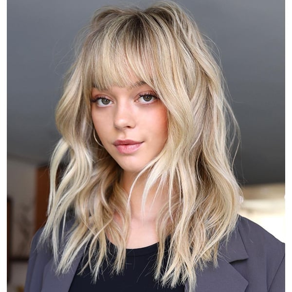 Mid-Back Ash Blonde Shag With Full Fringe Mid-Back Ash Blonde Shag With Full Fringe — Winter Haircuts for Women