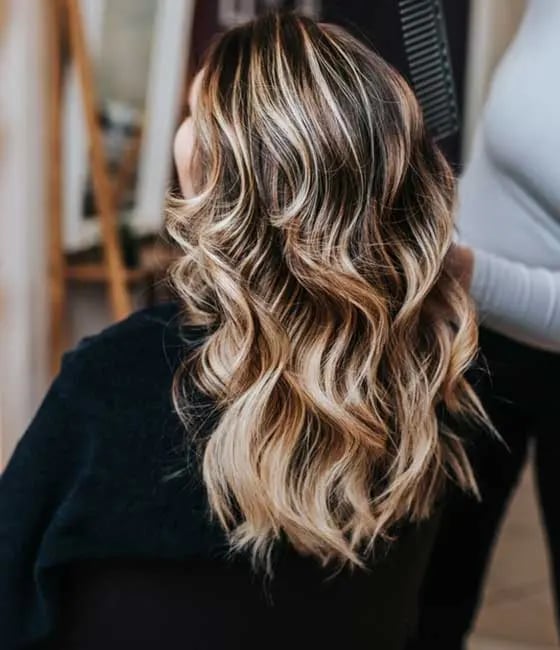 Mid-Back Dark Brown With Blonde Highlights, Wavy — Winter Highlights