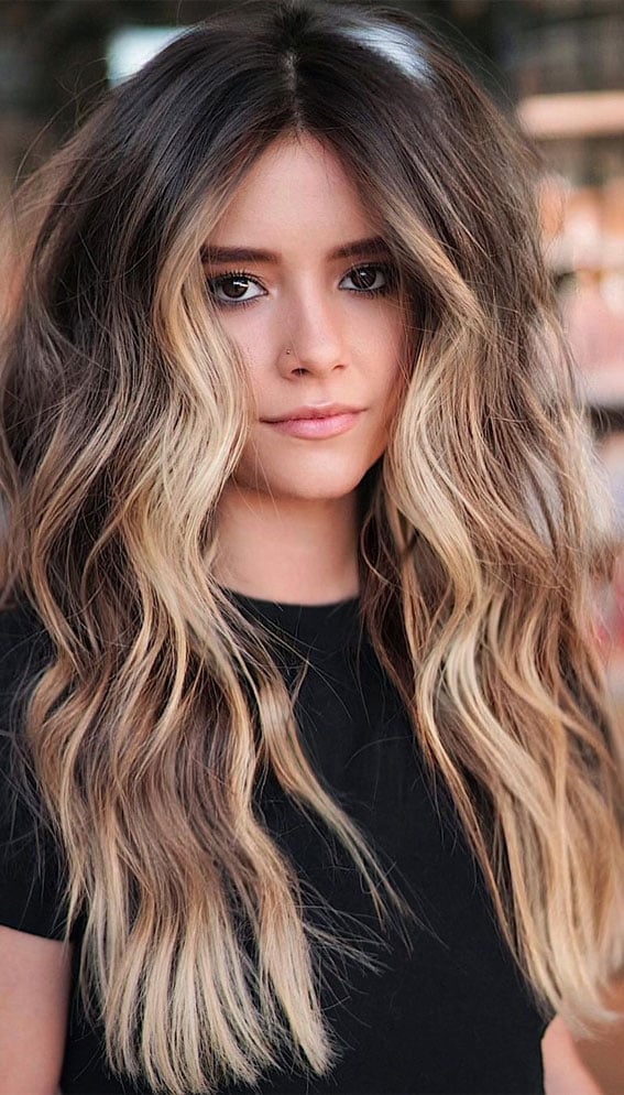 Mid-Back Brunette With Multi Blonde Tones — Winter Highlights
