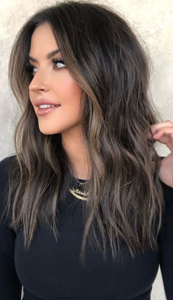 Shoulder Length Chocolate Brown With Subtle Blonde Highlights — Winter Highlights