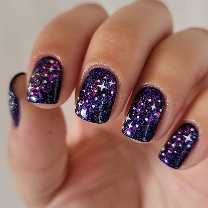 Short Square Deep Purple Glitter Celestial Short Square Deep Purple Glitter Celestial — Winter Purple Nails