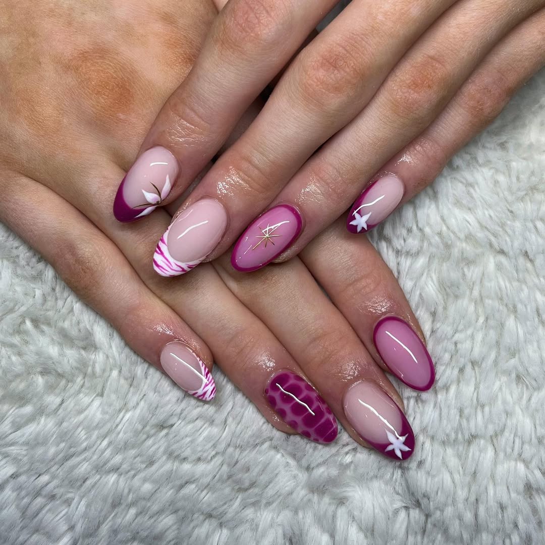 Medium Almond Pink And Purple Mix With Art Medium Almond Pink And Purple Mix With Art — Winter Purple Nails