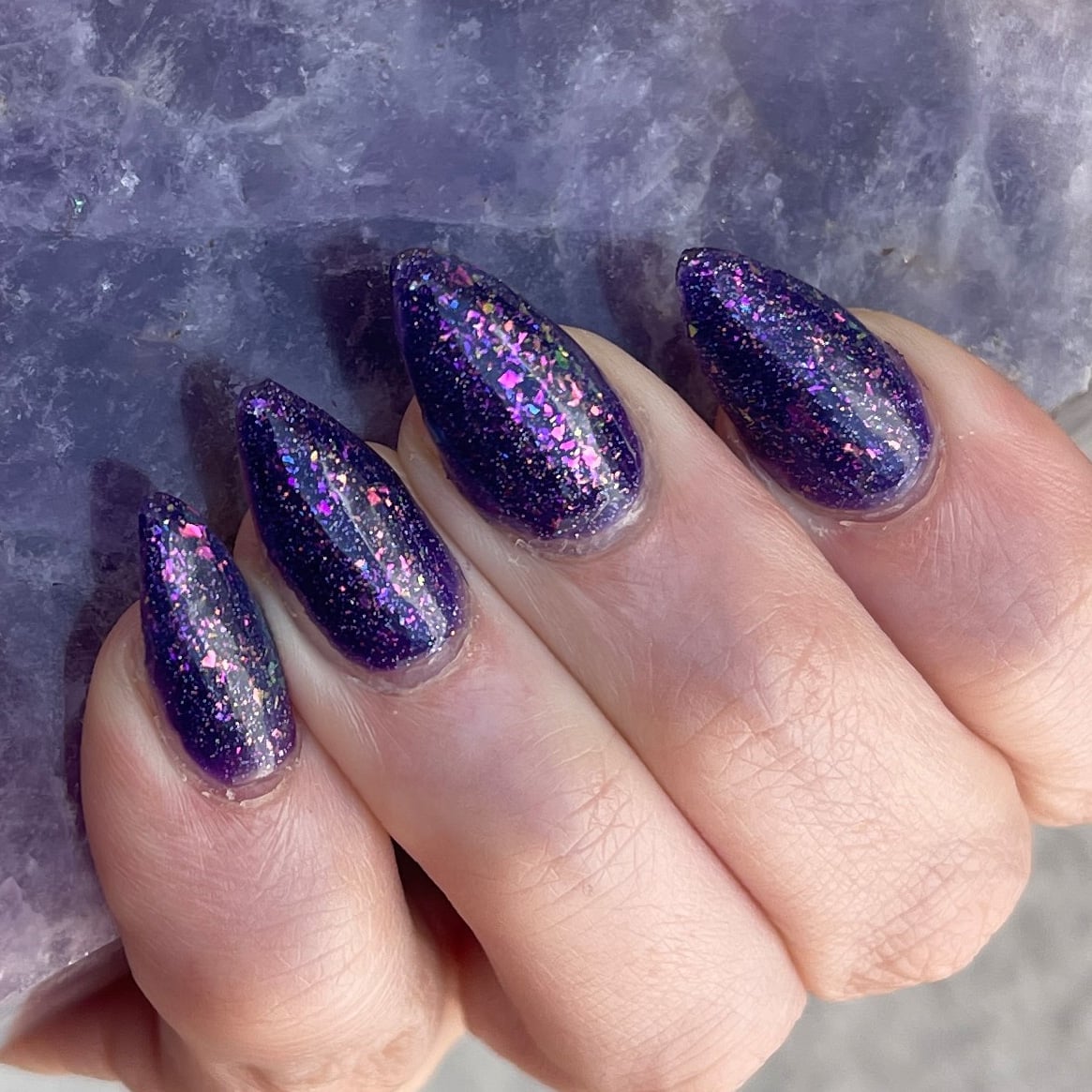 Long Almond Deep Purple Multicolored Glitter Long Almond Deep Purple Multicolored Glitter — Winter Purple Nails
