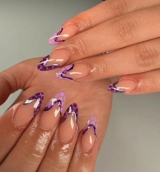 Long Coffin Deep Purple Light Pink Matte Glitter Long Coffin Deep Purple Light Pink Matte Glitter — Winter Purple Nails