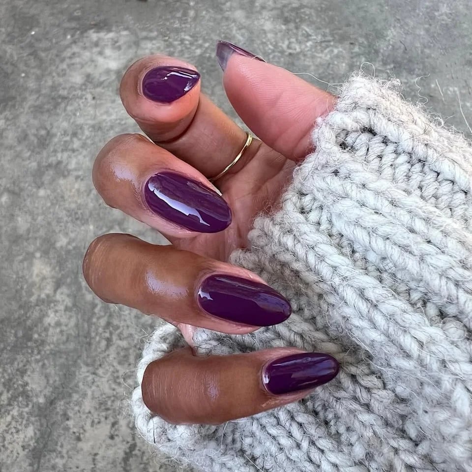 Long Almond Deep Rich Plum Glossy Long Almond Deep Rich Plum Glossy — Winter Purple Nails