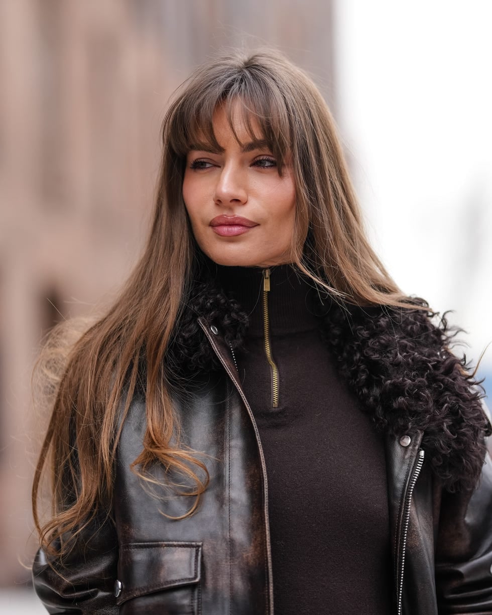 Long Layers With Loose Waves And Wispy Bangs Long Layers With Loose Waves And Wispy Bangs