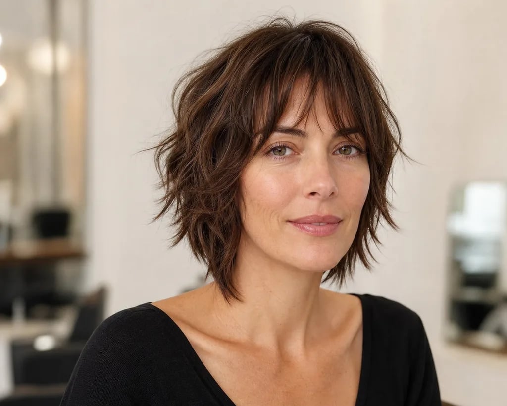Chin Length Shag With Textured Wispy Bangs Chin Length Shag With Textured Wispy Bangs