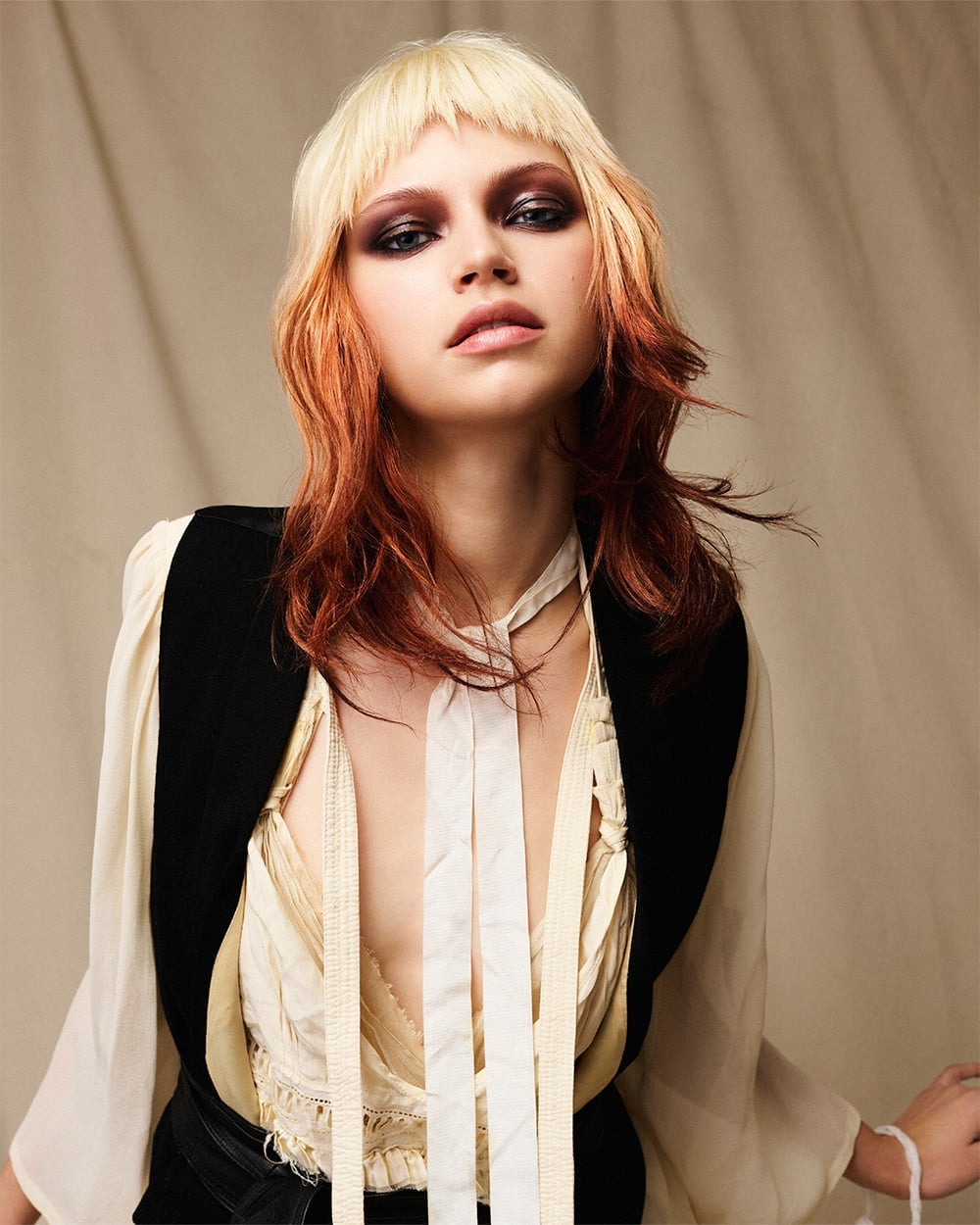 Blonde Wolf Cut With Fiery Red Ends