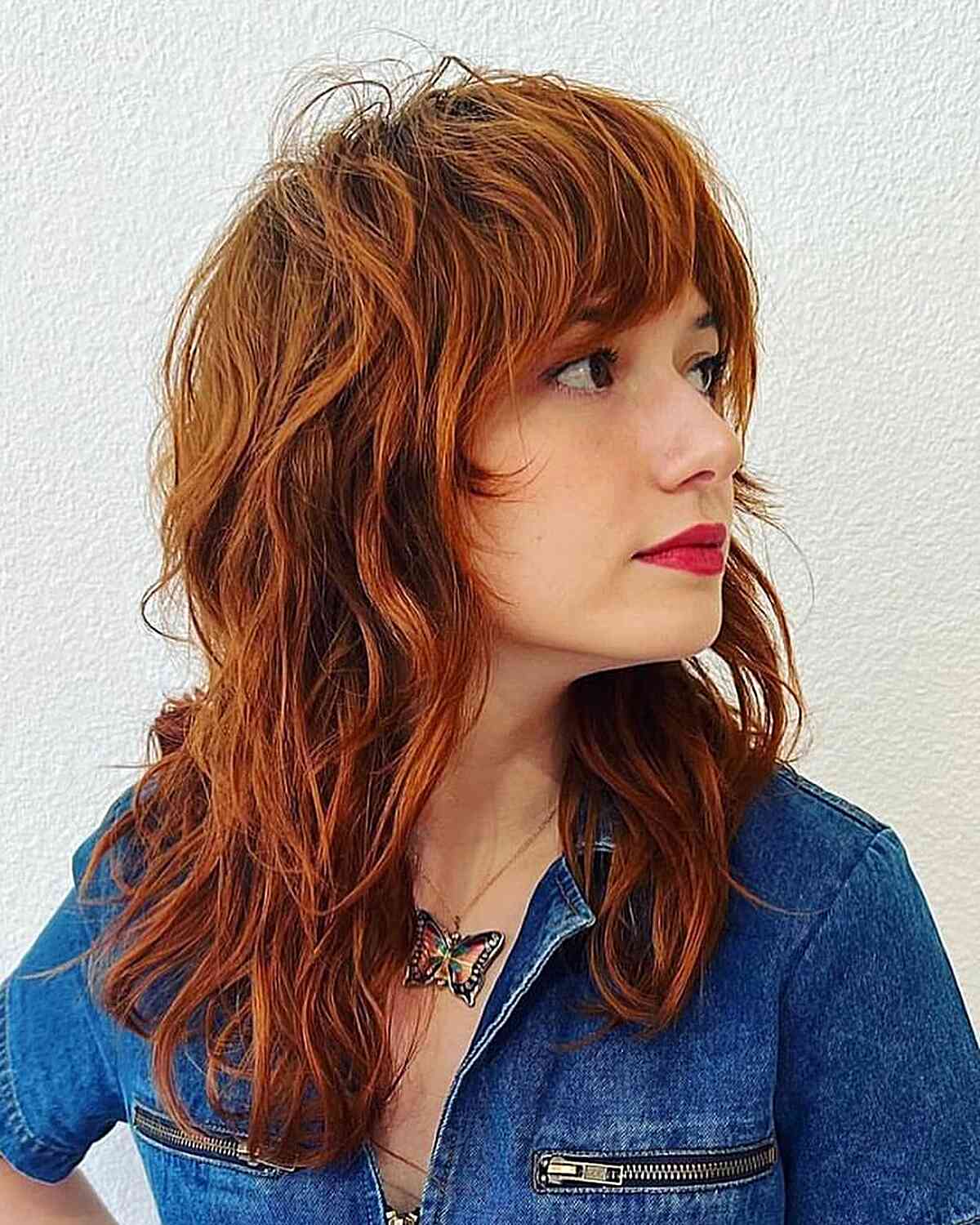 Copper Red Wolf Cut With Choppy Bangs