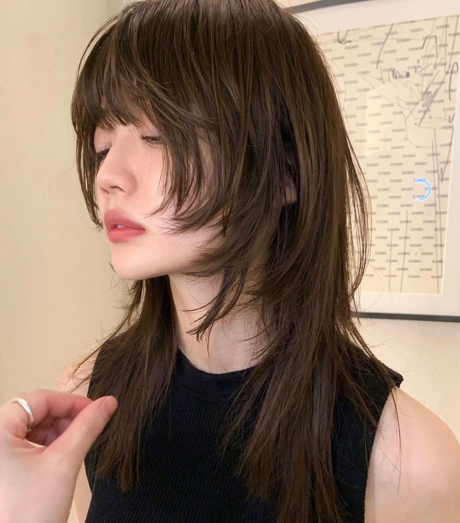 Collarbone Wolf Cut With Curtain Bangs