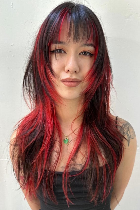 Black Wolf Cut With Red Streaks