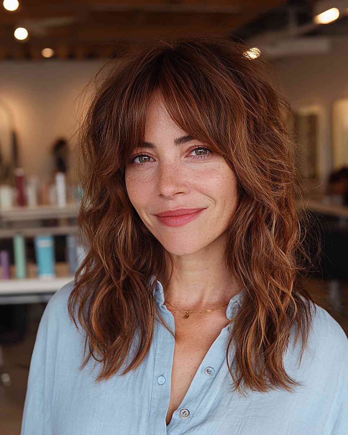 Auburn Wolf Cut With Wispy Bangs