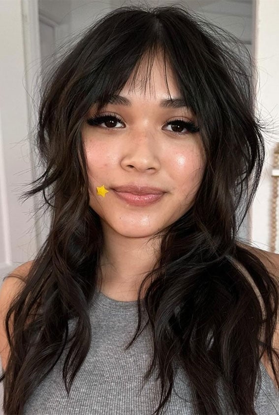 Dark Brown Wolf Cut With Curtain Bangs