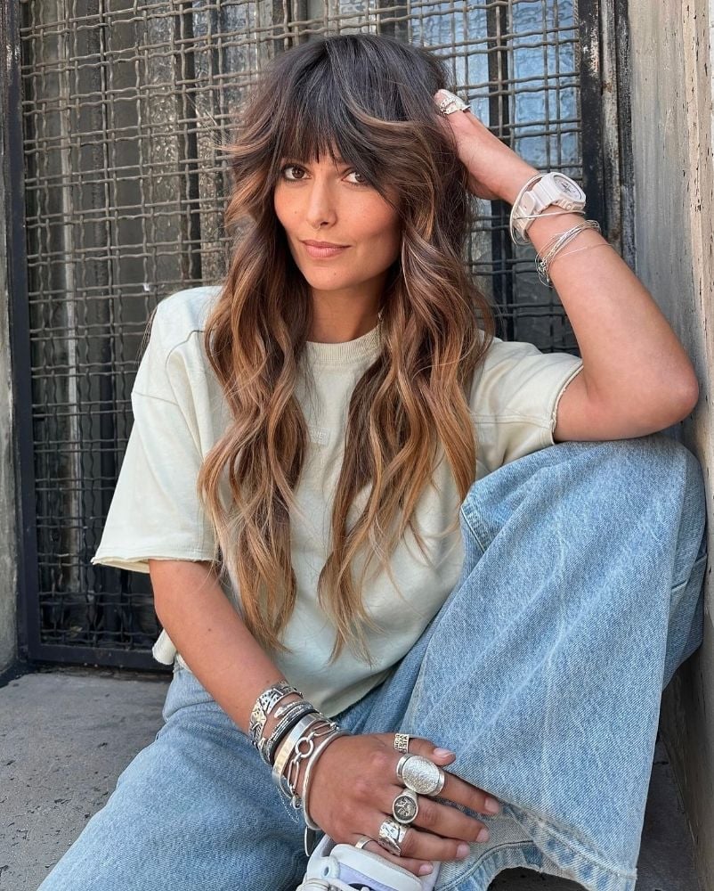 Dark Blonde Wolf Cut With Curtain Bangs, Wavy Blowout
